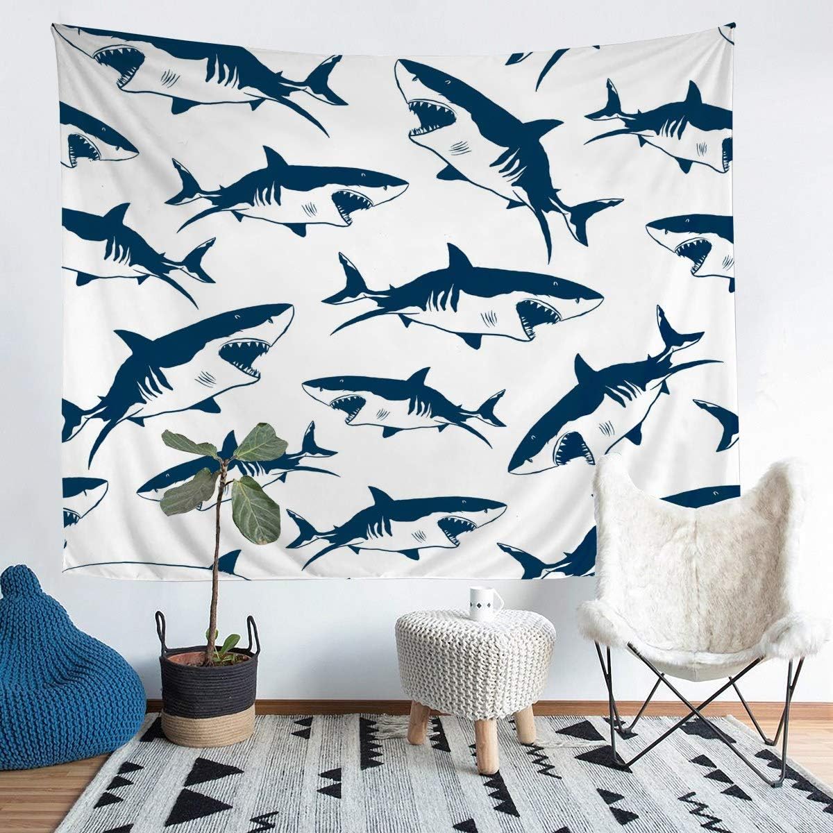 Ocean Animal Tapestry Wall Hanging Sharks Attacker Tapestry for Kids