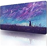 Gaming Mouse Pad, Large Mouse Pad for Desk, Cute Purple Desk Mat Extended Mousepad with Non-Slip Rubber Base, XXL DeskPad for Home Office Gaming (35.4"x15.7", Cat)