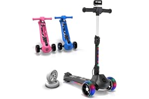 Elecorange T200/T500 Balance Electric Scooter for Kids Age 4-9, 2 Types Front Wheels, Electric Horn, Full Body Lights Up, Wide Deck, 5Mph Safe Speed, 70min Riding, Foldable Kick Scooter Boys & Girl