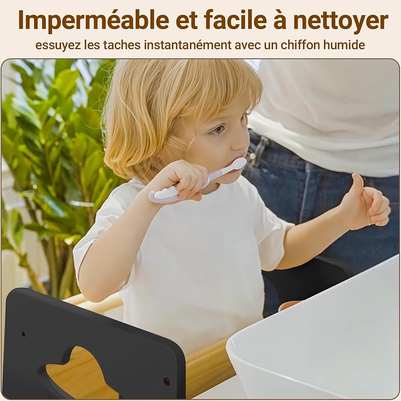 Tour d'apprentissage pour Enfants - Tour d'apprentissage en Bois pour bébés de 1 à 6 Ans - Hauteur réglable sur 3 Niveaux - 80 cm - Gris Classique et Naturel