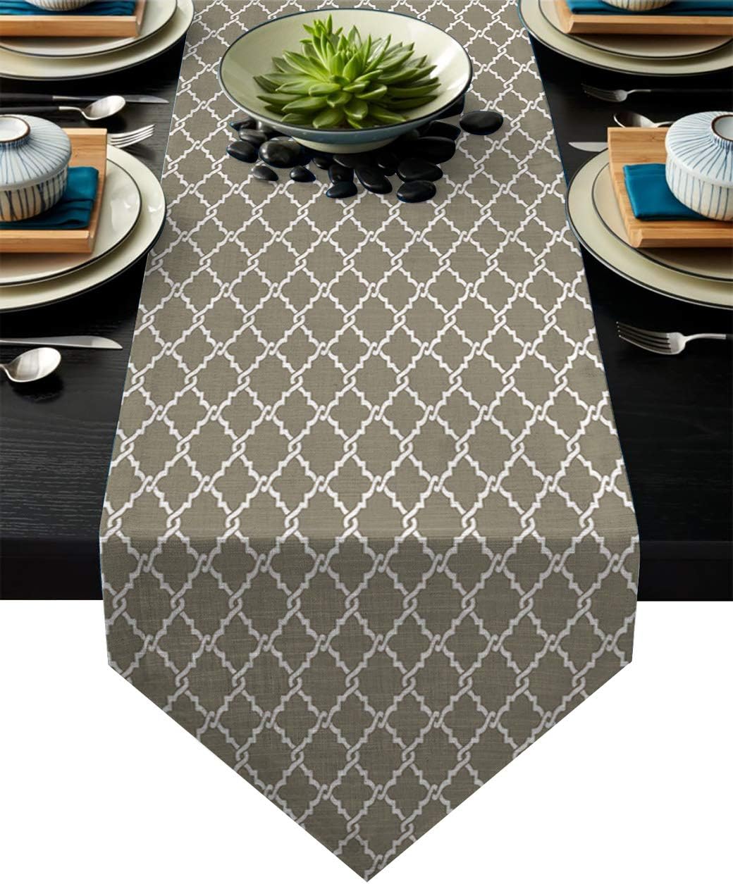 Fandim Fly Dining Table Runner 13 x 90 Inch, Netlike Geometry Diamond Pattern Table Runners for Morden Stylish Wedding Party Holiday Table Setting Decor