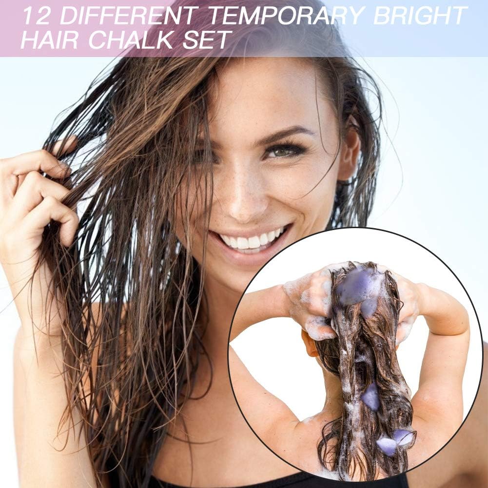 Hair Chalk Comb 12 Colors Temporary Washable Hair Color Brush Set