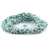 CRYSTALIS Natural Larimar Beads Choker Necklace, Braided Rope Crystals Necklace, Chips Nuggets Beaded Crystals, Chakra & Healing Gemstone, Gift Giving Women Jewelry 18 inch