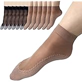 12 Pairs Nylon Socks for Women, Antil-Slip Thin Ankle High Tight Socks w/Reinforced Sole and Toe, by Daisy&Dino