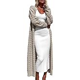 ZoeAce Womens Crochet Maxi Cardigan Sweaters Open Front Knit Long Sleeve Lightweight Duster Cardigan Casual Winter Outfits