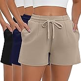 Neer 3 Pack Women's Lounge Shorts, Drawstring Workout Casual Summer Athletic Running Sweat Shorts with Pockets