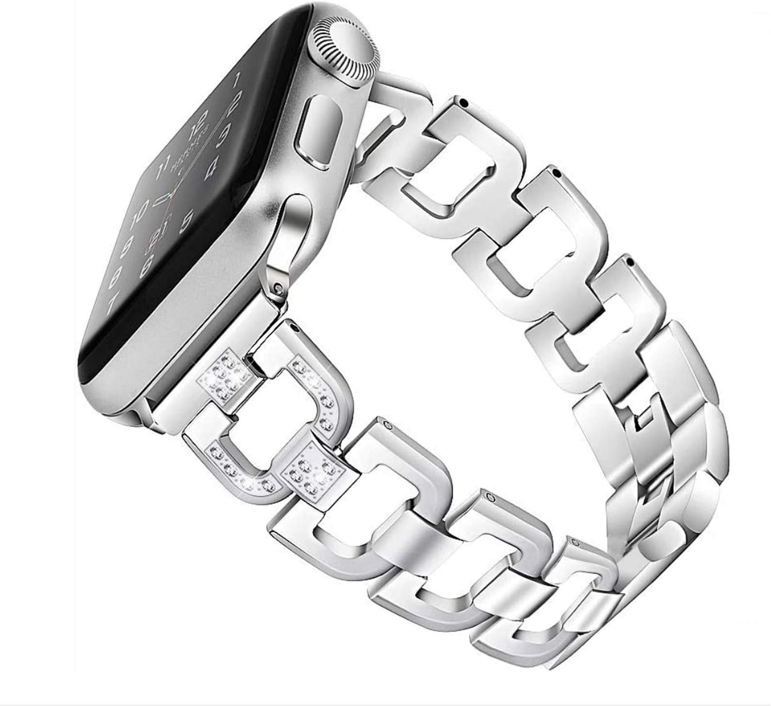 OULUCCI Bling Link Bands Compatible Apple Watch Band 38mm 40mm iWatch Series 6, SE, Series 5, Series 4, Series 3, Series 2, Series 1, Stainless Steel Metal Wristband Strap with Diamond Women Girls