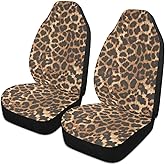 YINGQIGUAN 2 PCS Brown Leopard Print Car Seat Covers Abstract Cheetah Pattern Wild Animal Skin Texture Vehicle Seat Protector Cushion Cover Universal Car Interior Accessories for SUV Truck Sedan
