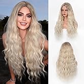 Aida ble Long Wavy Ombre Dirty Blonde Wig for Women 28 Inch Middle Parted Wavy AshBlonde Wig Natural Looking Heat Resistant Fiber Synthetic Wig for Daily Party Halloween Cosplay Use