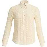 Anne Klein Womens Women's Long Sleeve Crochet Button-Front Top