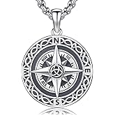 DRINSPER 925 Sterling Silver Compass Necklace for Men Women Compass Pendant Christmas Gifts for Her Him Birthday Gifts 22+2‘’Stainless Steel Chain