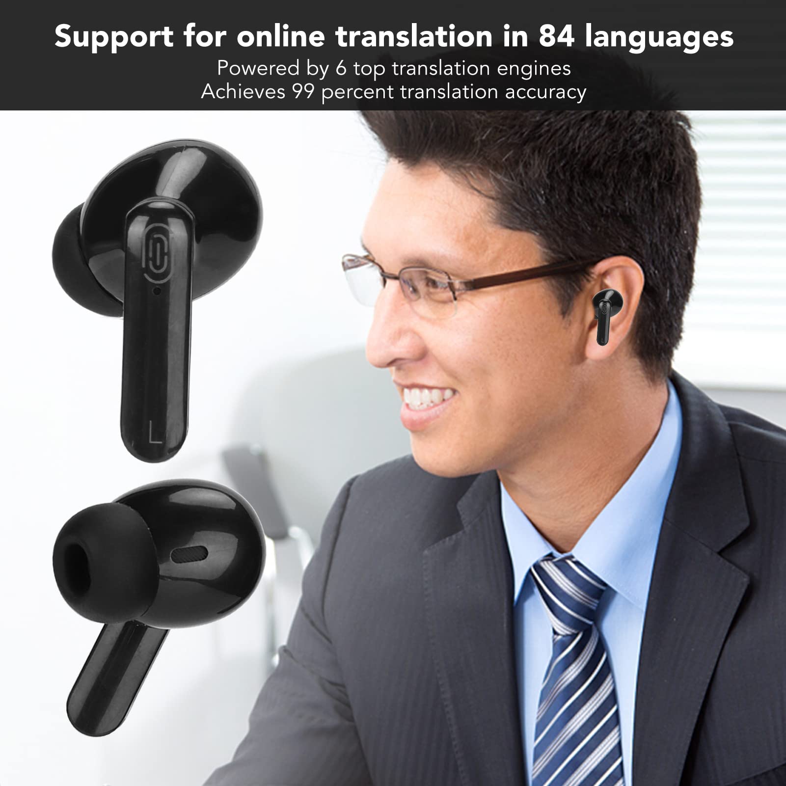 Y113 Language Translator Earbuds, 144 Language Translator Device, Bluetooth Noise Reduction Translator Device for Travel & Business, Fit for OS X Android