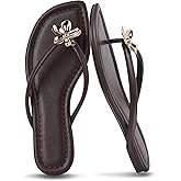 Gothictor Women's Flip Flops Floral Flat Sandals for Women Square Toe Slip on Comfortable Dressy Thong Sandals Beach Wedding Shoes