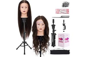 NEVERLAND BEAUTY & HEALTH 28" Mannequin Head with 80% Real Hair,Cosmetology Manikin Practice Doll Head,Braiding Head with Tripod Stand with Table Clamp + DIY Hair Styling Set #4