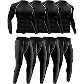 Hicarer 4/6 Set Men's Thermal Underwear Compression Shirts Pants Long Sleeve Base Layer Set for Men Hiking Ski Sports Winter