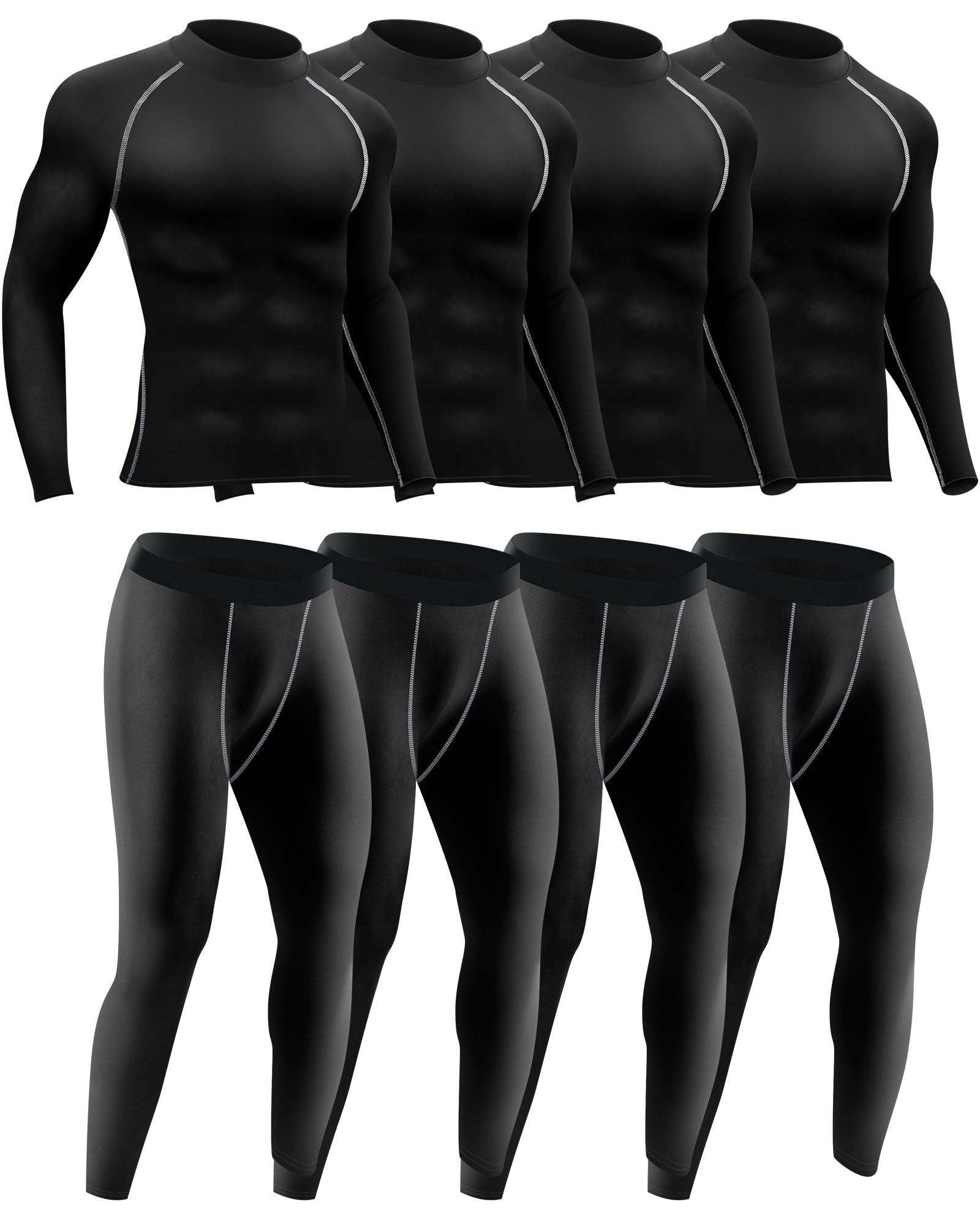 Photo 1 of Hicarer 4/6 Set Men's Thermal Underwear Compression Shirts Pants Long Sleeve Base Layer Set for Men Hiking Ski Sports Winter(4 Set,Black,Small)