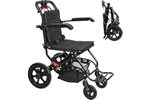 Portable Aluminum Transport Wheelchair with String Bag | Handbrake & 12" Rear Wheels | Lightweight Folding Travel Chair for A