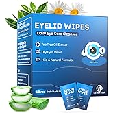 60PCs Eyelid & Lash Wipes with Hyaluronic Acid, Tea Tree Oil Eye Cleaser For Blepharitis, Itchy & Stye Eyes, Pre-Moistened Eyelid Wipes for Dry Eyes Relief, Daily Care Cleanser for Sensitive Eye