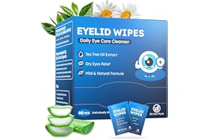 60PCs Eyelid & Lash Wipes with Hyaluronic Acid, Tea Tree Oil Eyelid Cleaser For Blepharitis, Itchy & Stye Eyes, Pre-Moistened