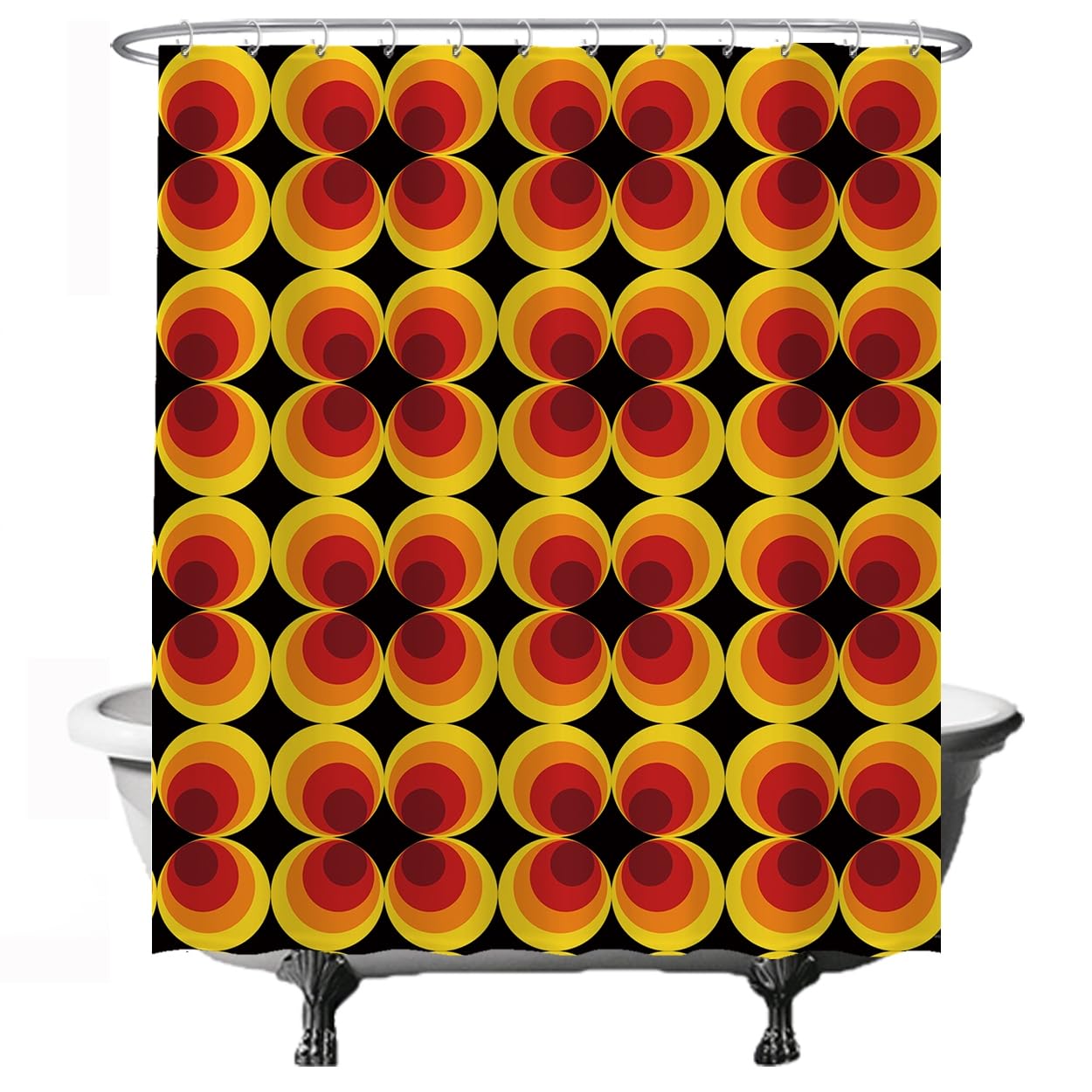 Ulticool - Shower Curtain – Retro Vintage Flowers Antique Flowers – 180 x 200 cm – Bathroom Curtain – Washable – Anti-Mildew – with 12 White Rings – Orange Yellow