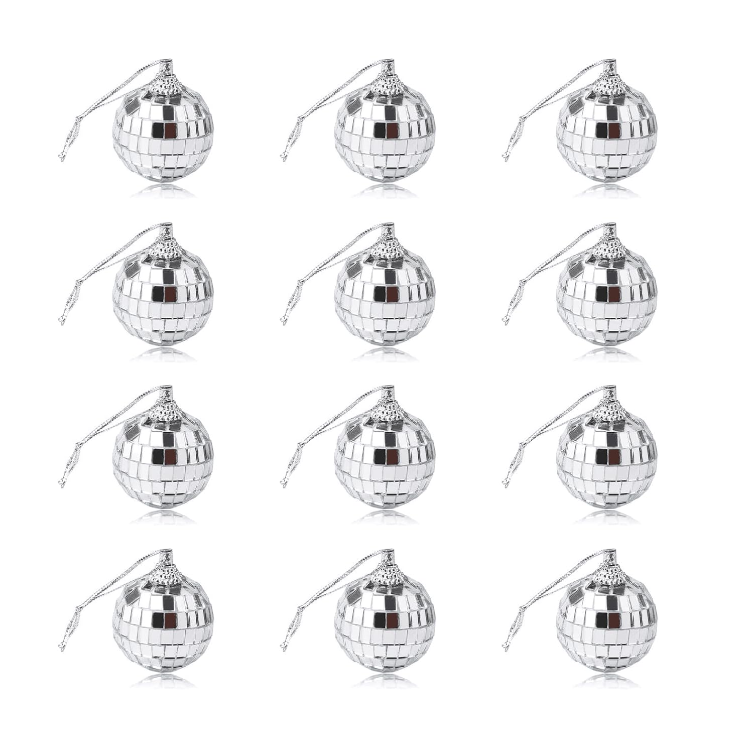 Photo 1 of 12Pcs Silver Disco Mirror Ball for Party Decoration, Christmas Tree Wedding Birthday Party Ornaments (1.18 inch)