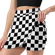 国内で当店のみ Racer Worldwide - Track Skirt Black White Race Checkered Flag Women's Tennis Skirt with