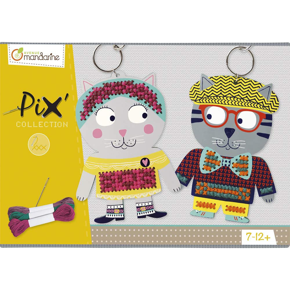 Avenue Mandarine - Ref KC022O - PIX Collection Cross-Stitch & Sewing Introduction Activity - Keychain Animals, Includes Thread, Carabiner & Felt, Full Instructions - Double Set