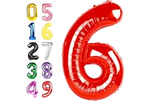 ARGTHJY 6 Birthday Balloons, 40 Inch Foil Big Balloon for Men And Women, Red Balloons for 6, 16, 26, 60, 2026 Graduation, Birthday, Wedding Anniversary, Xmas, Party Supplies