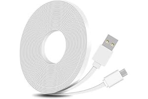 FastSnail 16.4FT Flat Power Extension Cable for WyzeCam, for WyzeCam Pan, for Wyze Cam V3, for KasaCam NestCam Indoor, for Yi Cam, for Blink, USB to Micro USB Charging and Data Sync Cord (White)