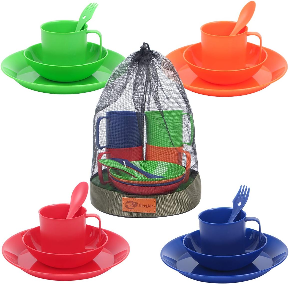 Camping Mess Kit 4 Person Dinnerware Set With Mesh Bag Bag Poster