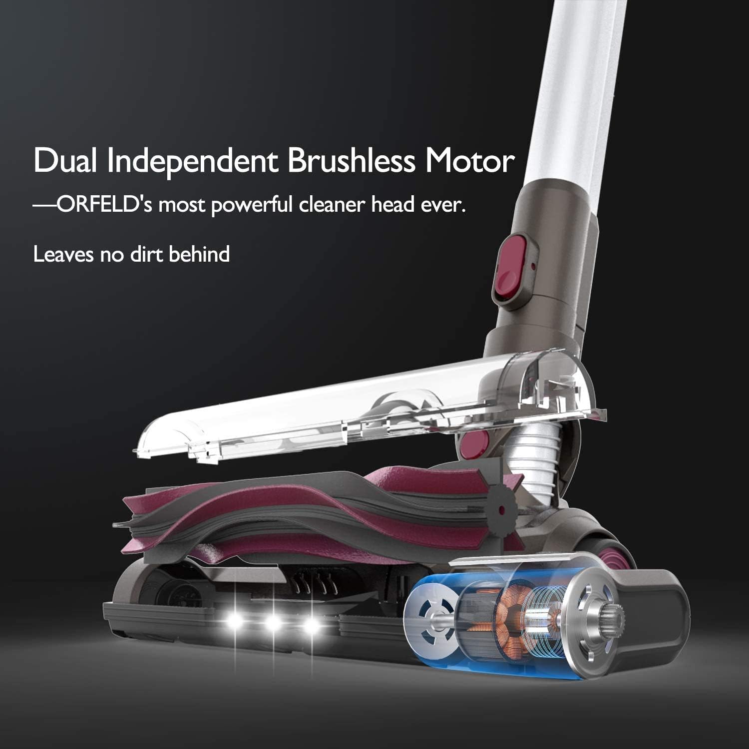 ORFELD Cordless Vacuum, 22000pa Stick Vacuum 5 in 1, Smart Sensor Tech, 7-Cell Lithium-ion Batteries, Up to 60 Minutes Runtime, with Dual Japanese Motor for Deep Clean Whole House -