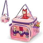 Hautton Carrying Case for Toniebox, Portable Storage Travel Bag for Tonies Figures Charging Station with Shoulder Strap Handle and Toniebox Ears Cover -Pink