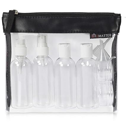 umatter ® Flugzeugbeutel, Kulturbeutel transparent für Flüssigkeiten im Handgepäck mit 6 Reiseflaschen max. 100ml, durchsicht