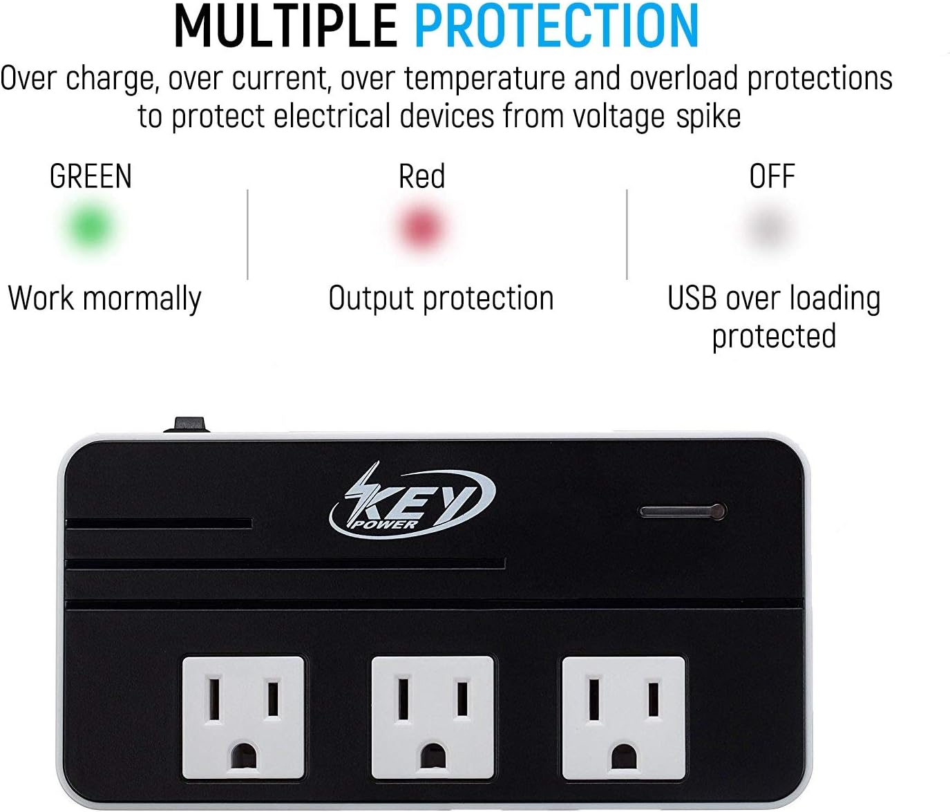 Key Power 200-Watt Step Down 220V to 110V Voltage Converter & International Travel Adapter/Power Strip - [Use for USA Appliance Overseas in Europe, Australia, UK, Ireland, Italy and More]