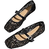 MakeMeChic Women's Lace Mesh Ballet Flats Shoes Square Closed Toe Shoes Breathable Summer Flats