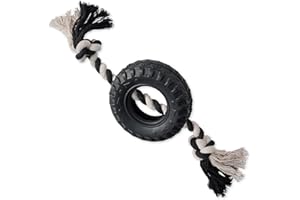Pet Passion Natural Rubber Tire and Organic Cotton Rope Pull and Chew Dog Toy for All Pet Breeds, Black, Medium