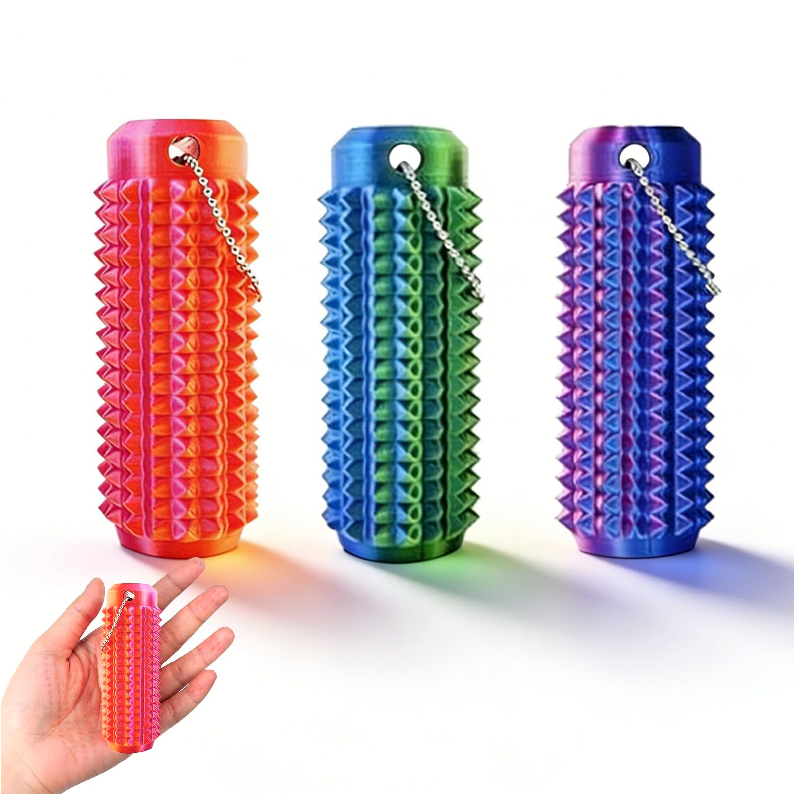 3PCS Little Ouchies Spiky Roller Keychain Fidget Toy, 3D Sensory Stress Grippie Anxiety Relief for Adults & Teens, Portable Tactile Keychain, Calming Spiky Toy, Novelty Gift for Birthday, Christmas