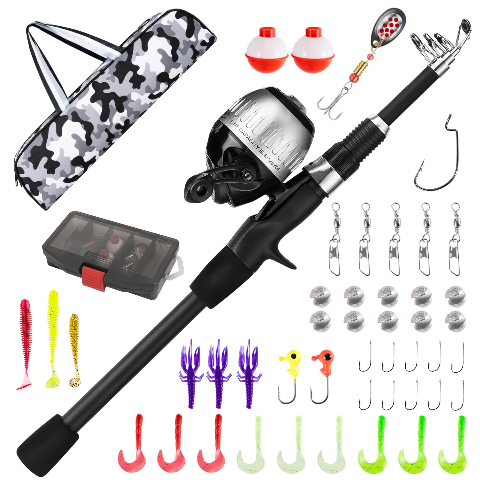 Photo 1 of WIDDEN Kids Fishing Pole, Youth Fishing Rod and Reel Combo - Telescopic Portable Fishing Pole with Tackle Box Bag Starter Anglers Set, Fishing Gear Kit for Boys Girls Teens Age 5-18 and Beginners