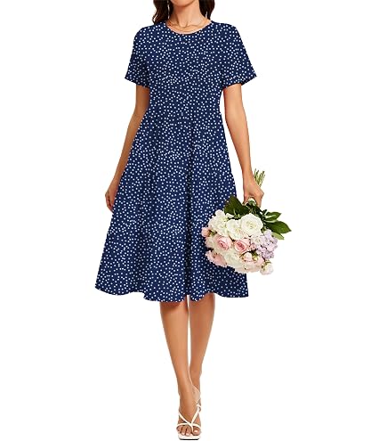 Amazon Essentials Women's Short-Sleeve Crewneck Tiered Cotton Dress, Black, X-Small : Clothing, Shoes & Jewelry