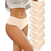 Sth Big High Waisted Seamless Underwear for Women No Show Panties Cheeky Scalloped Edge Bikini Breathable Briefs 6 Pack