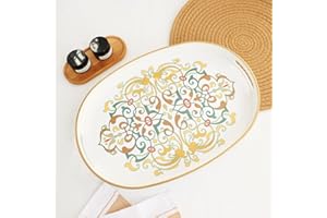 Omuriko Oval Plastic Serving Tray with Handles, Elegant Decorative Tray for Coffee Table, Ottoman, Living Room, Kitchen, and Outdoor Use. 10"*16"*1.4" D