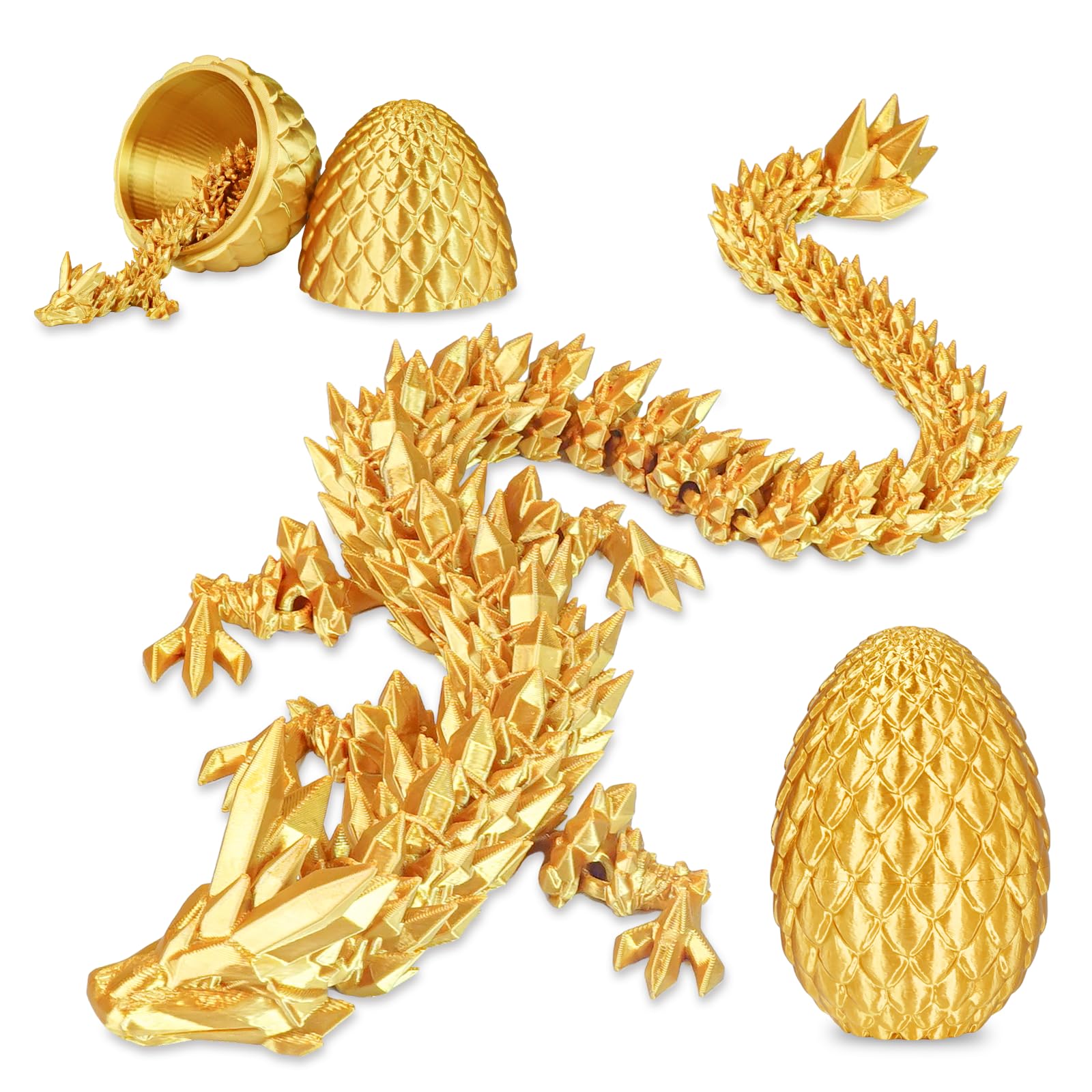 Surprise Dragon Egg with Dragon Inside – Gifts for Kids and Adults, 3D Printed Fidget Toy, Ideal for Christmas, Easter, Birthdays, Fun Desk Décor and Stress Relief(Gold, Medium)