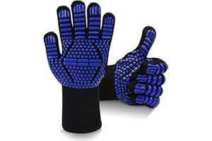 Dakiwin Heat Resistant BBQ Gloves for Men/Women(1472°F), 13inches Silicone Non-Slip Oven Gloves, Grill Gloves Heat Proof, Oven Gloves with Fingers for Kitchen Cooking/Grilling/Barbecuing/Frying Blue