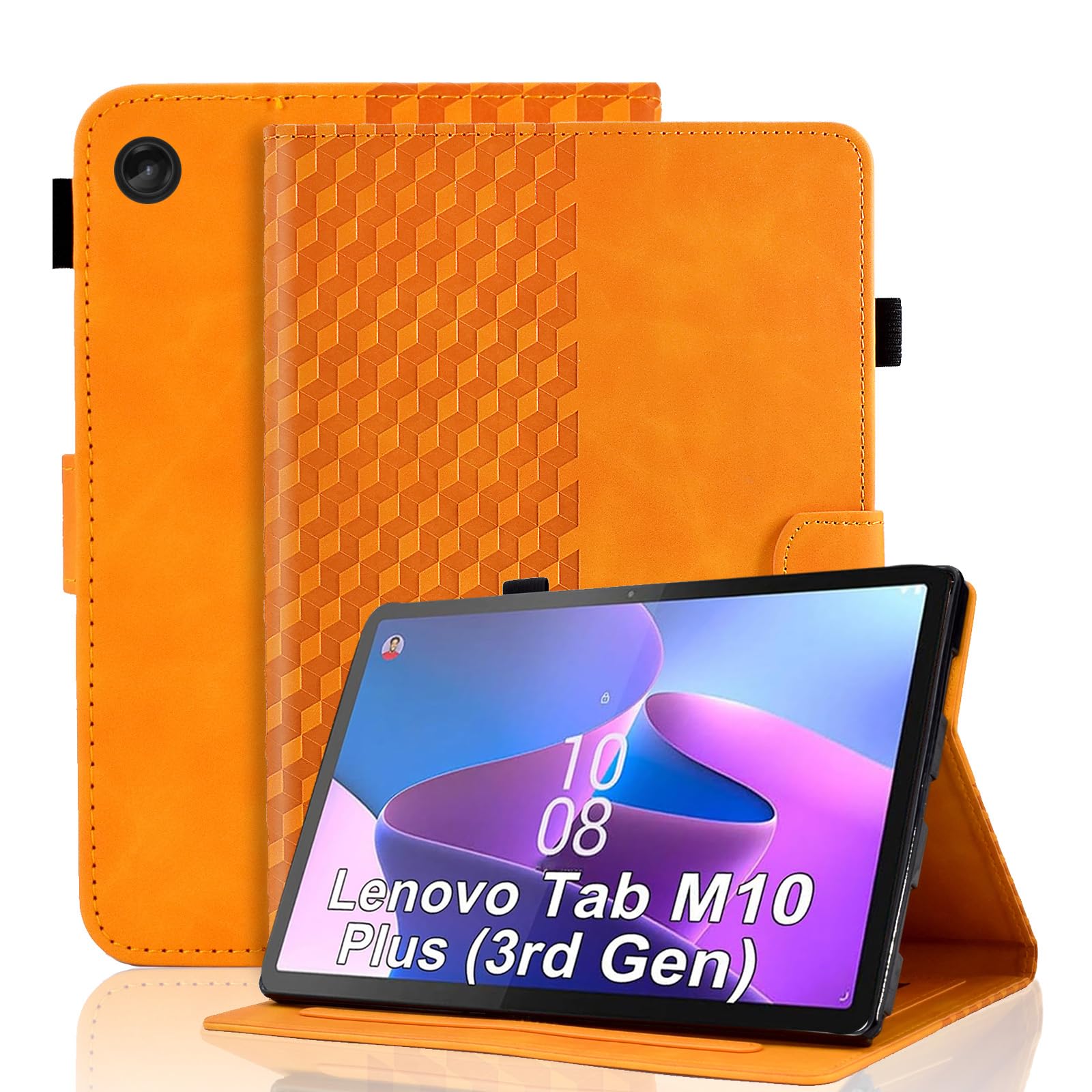 Vkooer Case for Lenovo Tab M10 Plus 3rd Gen 10.6-inch (TB125FU / TB128FU) Leather Folio Cover with Auto Sleep/Wake Multi Angle Viewing Stand Smart Shell Fit Lenovo M10 Plus Gen 3, Orange