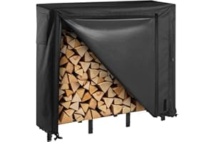 VEVOR Firewood Rack with Waterproof Cover, 4 ft Outdoor Firewood Holder, 1/4 Cord Storage Metal Log Holder, 400lb Max Weight Capacity, Full Covered, Powder-Coated Wood Storage Rack for Fireplace Deck