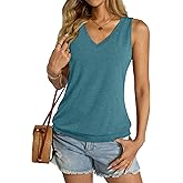 Micticsi Womens V Neck Tank Tops Sleeveless Banded Hem Shirts Loose Fit Summer Outfits Clothes 2025