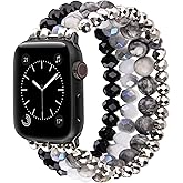 CAGOS Bracelet Beaded Compatible with Apple Watch Band Series 10/9/8/7/6/5/4/3/2/1 SE 38mm 40mm 41mm 42mm 44mm 45mm 46mm, Cute Handmade Fashion Elastic Stretchy iWatch Bands for Women (Grey/Black, 42mm/44mm/45mm/46mm(Series 10)-(5.3"-6.2"))