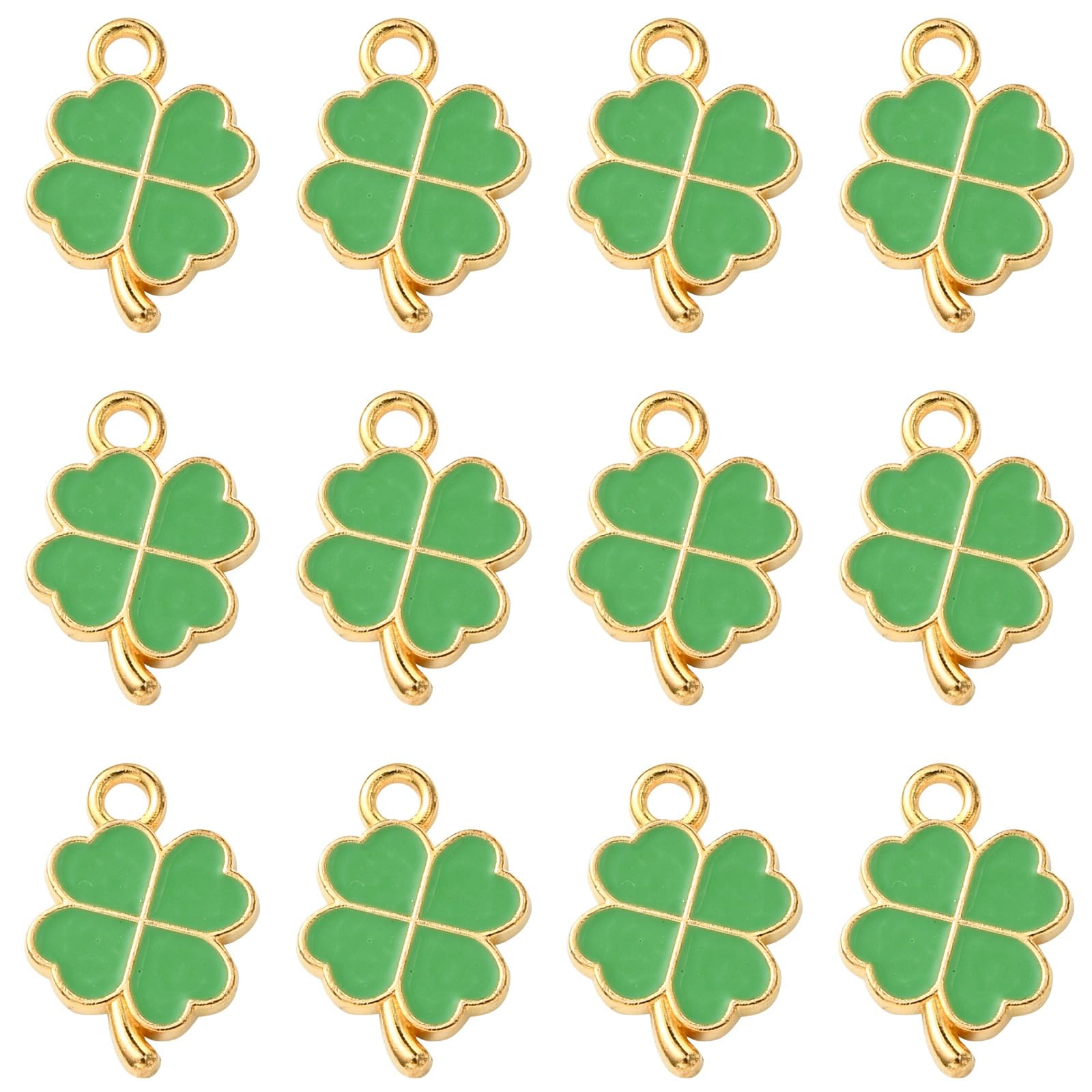 Airssory 100 Pcs Enamel Clover Shaped Charms Floral Lucky Four Leaf Green Clover Charms for DIY Earring Necklace Jewelry Supplies and Crafts Making