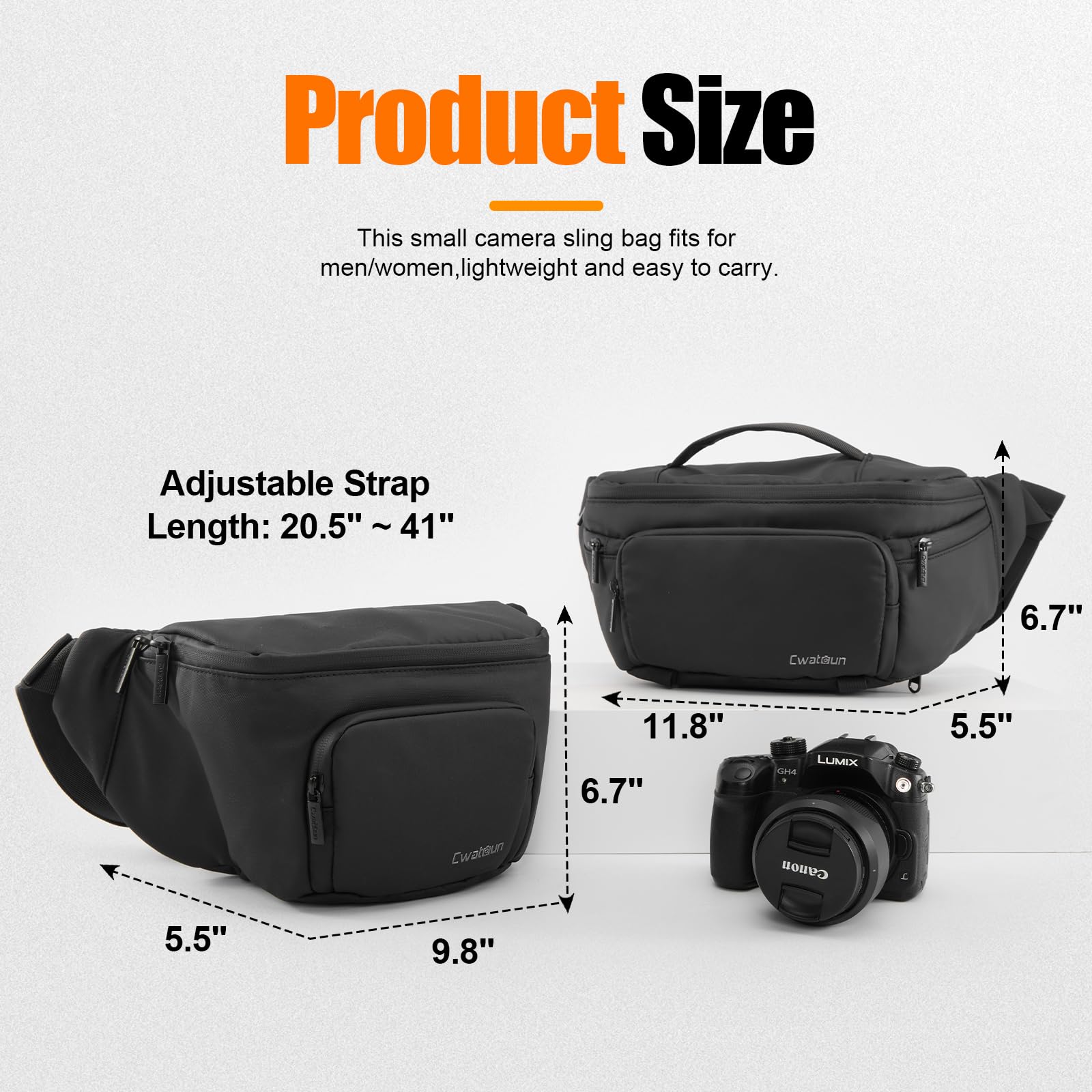 Cwatcun Waterproof Camera Waist Bag Compact Camera Case, Lightweight Portable Fanny Pack, Daily Carry Storage Case Crossbody Bag for Canon, Nikon, Sony, Fuji DSLR/SLR/Mirrorless Camera, Lens, Black