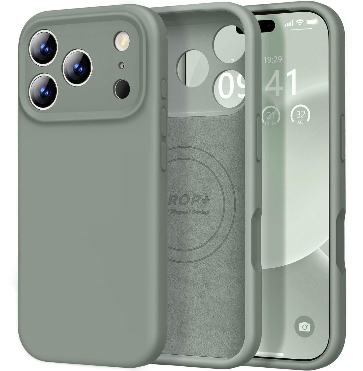 Photo 1 of Vooii Magnetic for iPhone 17 Pro Max Case, Compatible with Magsafe (Premium Liquid Silicone) (Integrated Camera Control Button) Full Body Protective Anti-Scratch Microfiber Lining, Calke Green